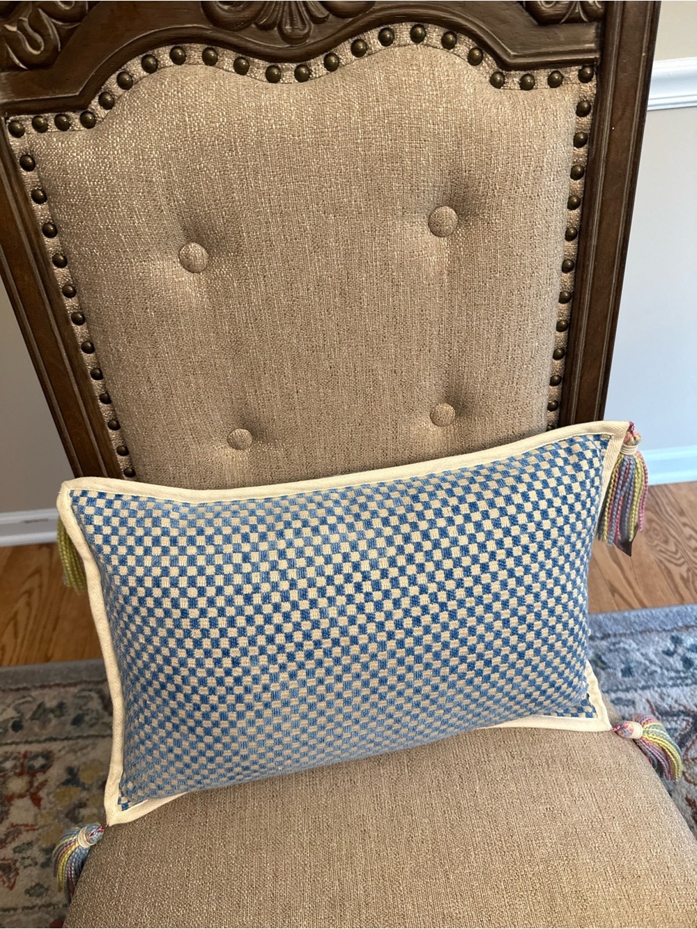 Borgata Checkerboard Lumbar Pillow with Tassel Corners & Down Feather Insert